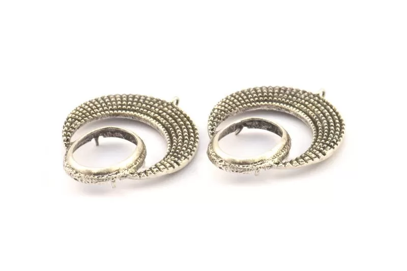 Antique Silver Crescent Pendant, 2 Antique Silver Plated Crescent Pendants With 1 Loop and 15.5x20mm Pad Setting (43x34x2.8mm) BS 1885 H0477