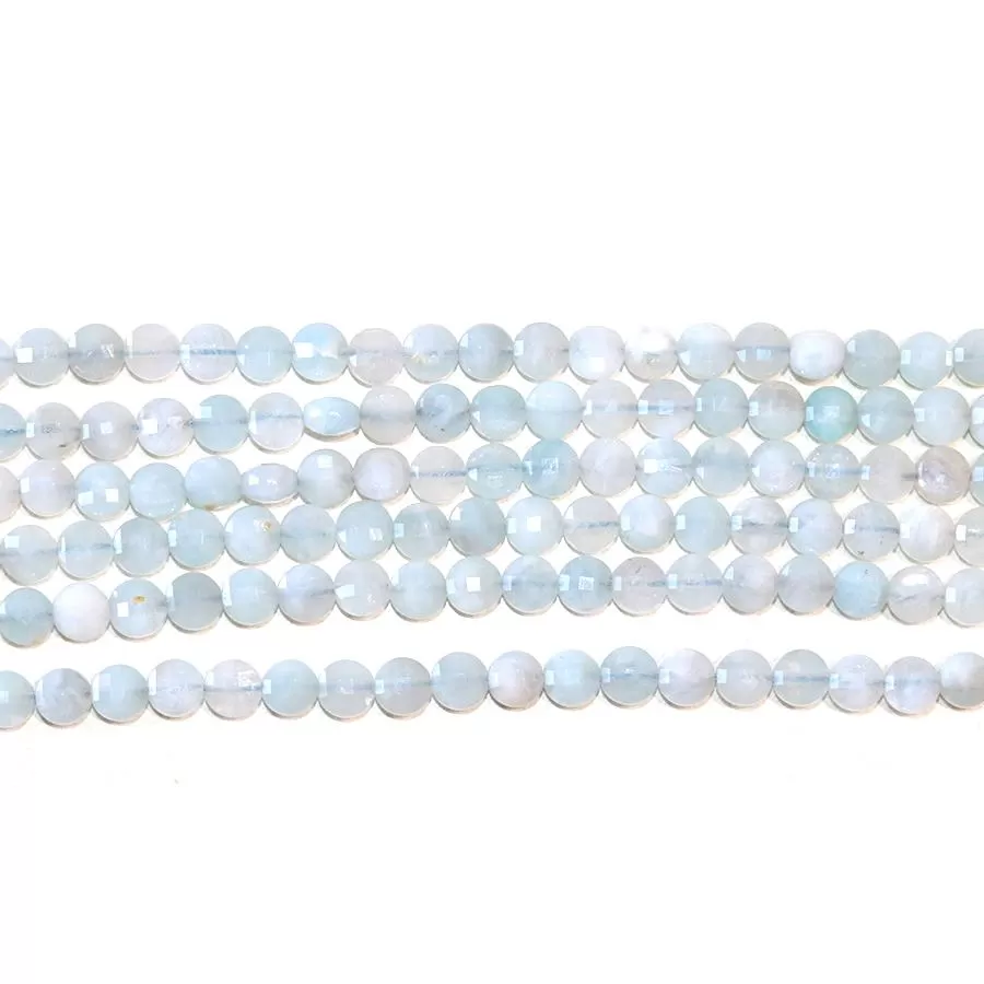 Aquamarine 6mm Faceted Faceted Coin 15-16 Inch