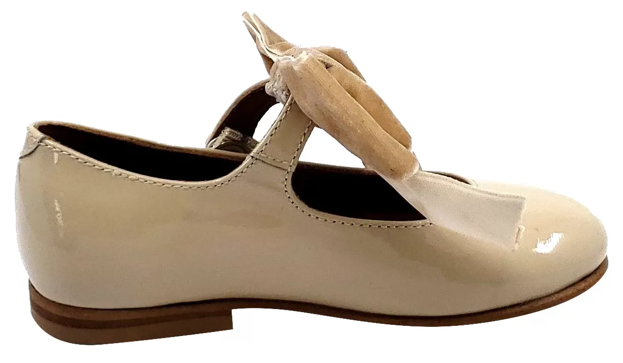 Atlanta Mocassin Girl's Snap Closure Velvet Bow Mary Jane, Taupe Sand