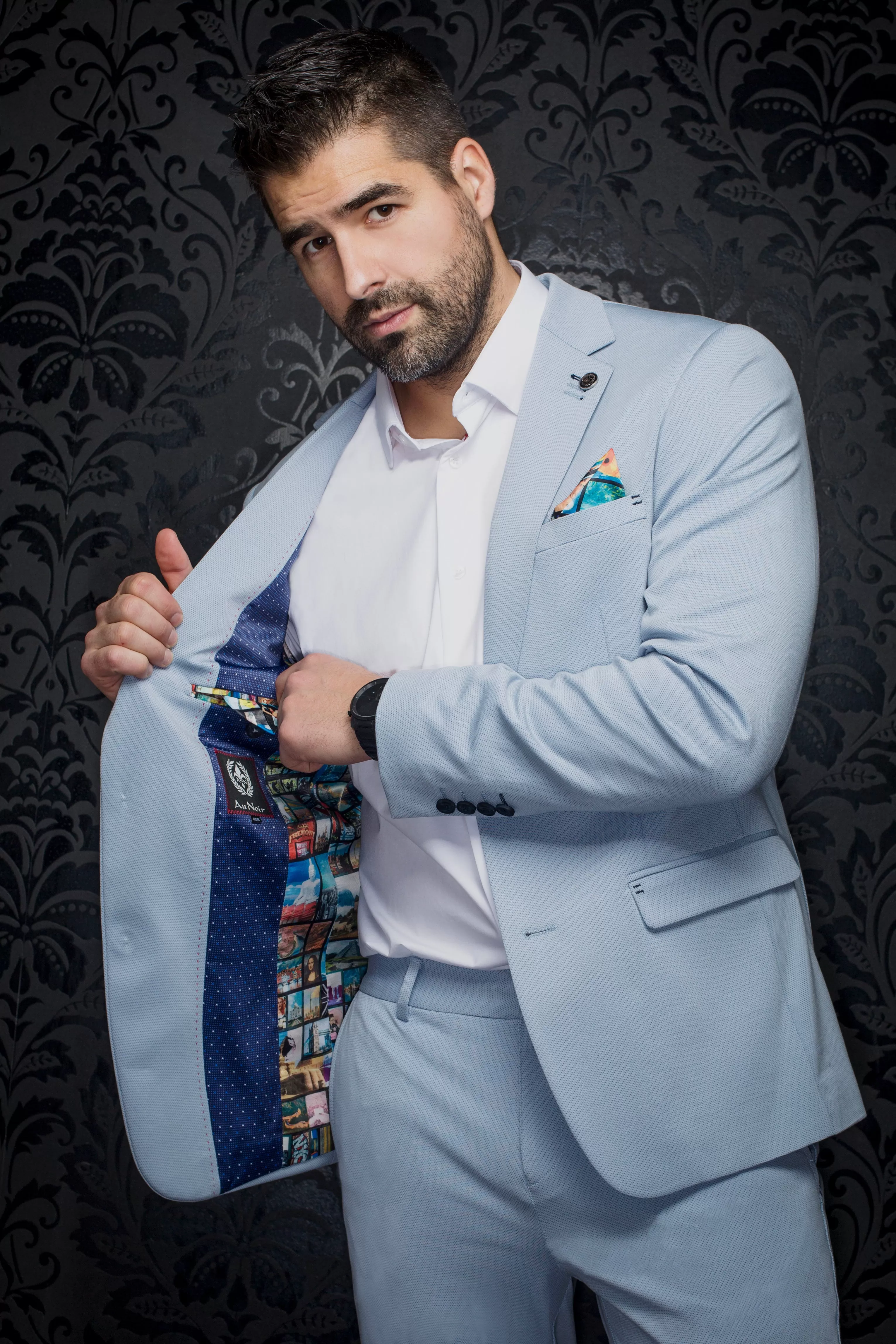 Au Noir Stretch Blazer | Ryan Light Blue