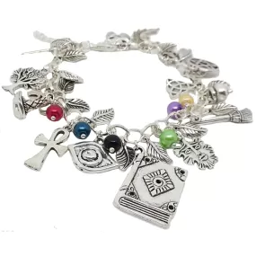 AVBeads Jewelry Wiccan Silver Chain Link Multicolor Glass Round Beaded Charm Bracelet 1001