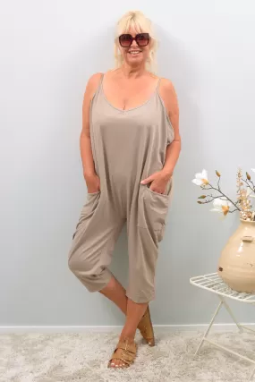 Baggy Jumpsuit mit Spaghettiträgern, taupe