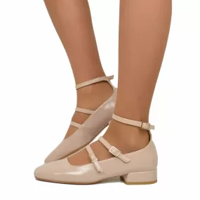 Ballerine Donna Cipria Punta Squadrata Mary Jane Made in Italy