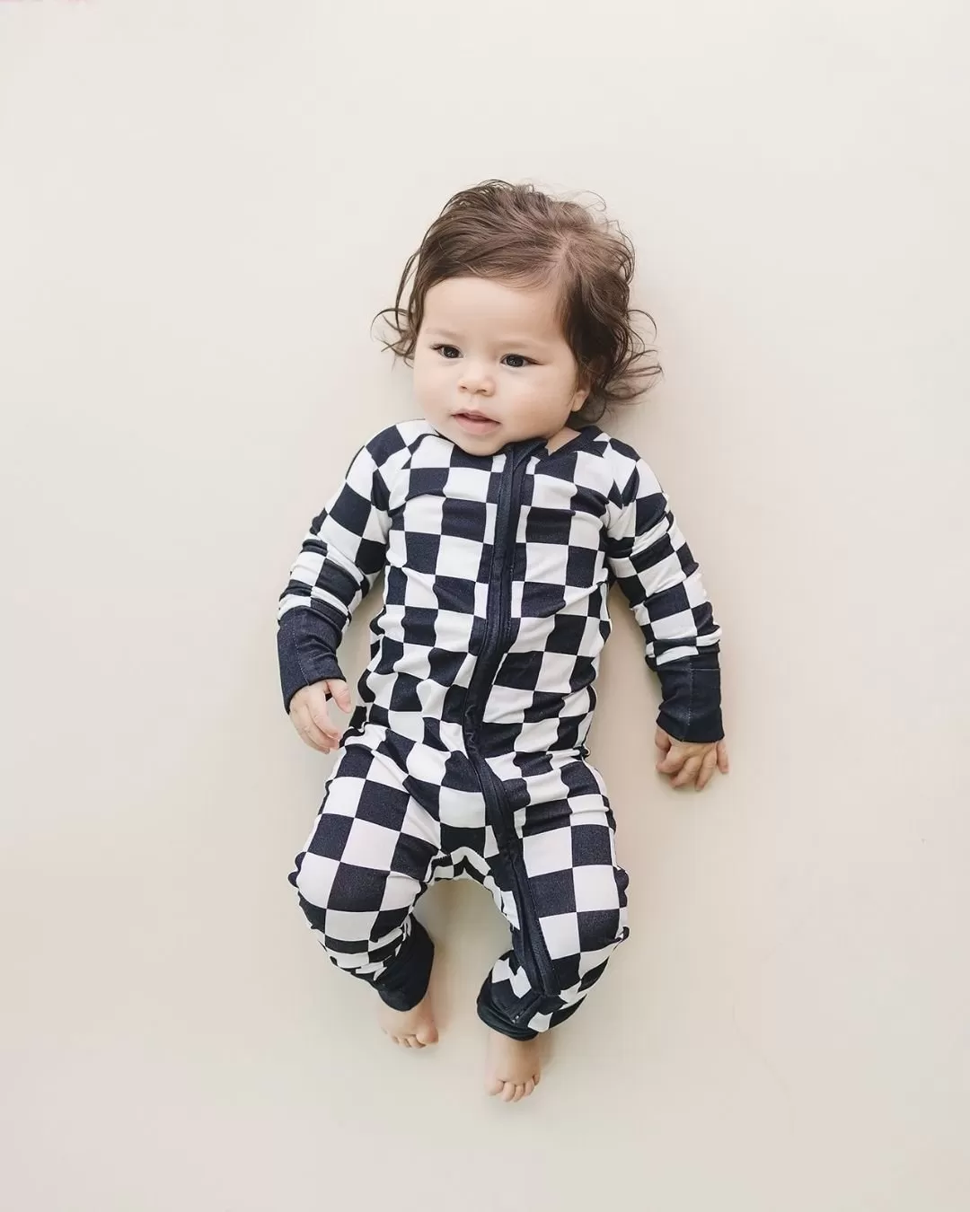 Bamboo Zip Romper | Black Checkered