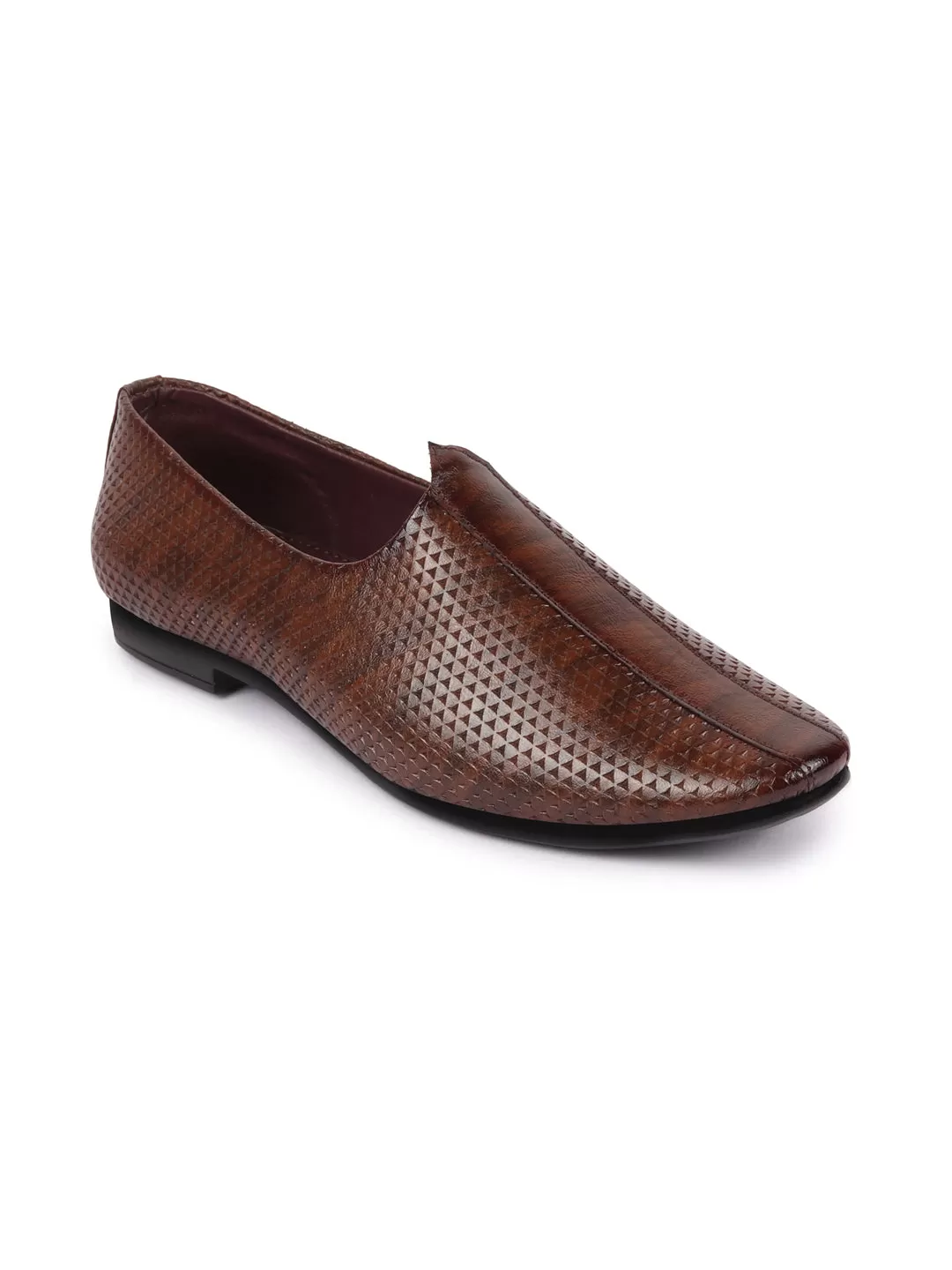 Basics Men Brown Textured Design Ethnic Juttis and Mojaris