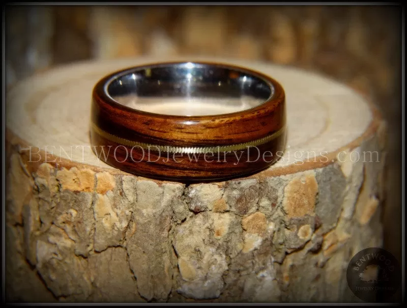 Bentwood Ring - Acoustic Rosewood Wood Ring Bronze Acoustic Guitar String Inlay on Surgical Grade Stainless Steel Comfort Fit Metal Core