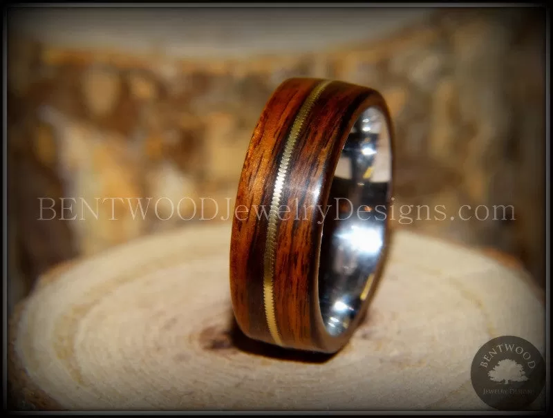 Bentwood Ring - Acoustic Rosewood Wood Ring Bronze Acoustic Guitar String Inlay on Surgical Grade Stainless Steel Comfort Fit Metal Core