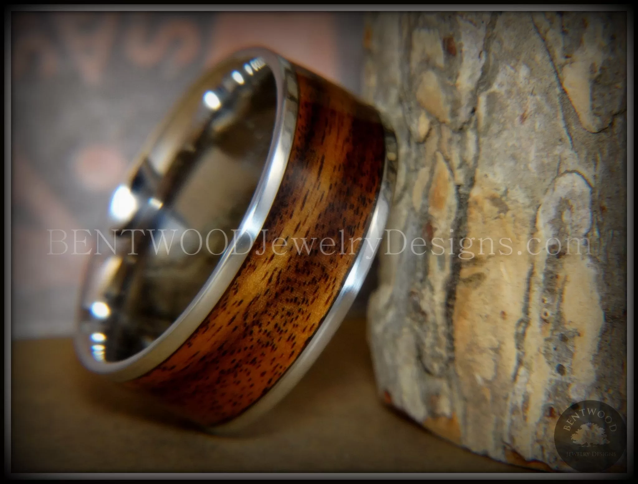 Bentwood Ring - E. Indian Rosewood Wood Ring with Surgical Grade Stainless Steel Comfort Fit Metal Core