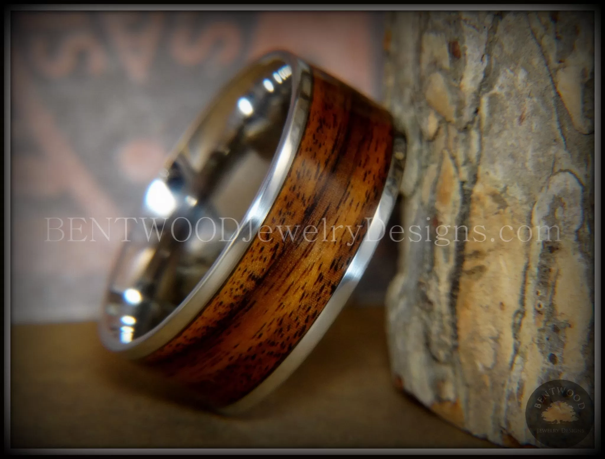 Bentwood Ring - E. Indian Rosewood Wood Ring with Surgical Grade Stainless Steel Comfort Fit Metal Core