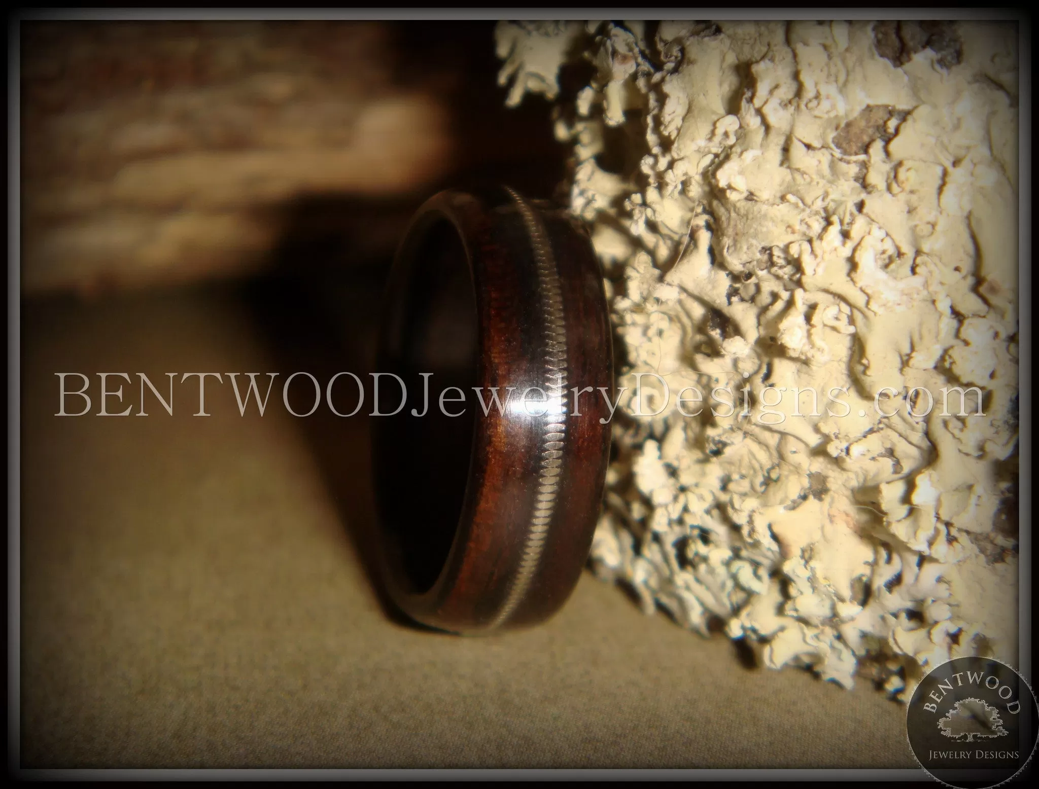 Bentwood Ring - Electric Macassar Ebony Wood Ring with Thick Guitar String Inlay