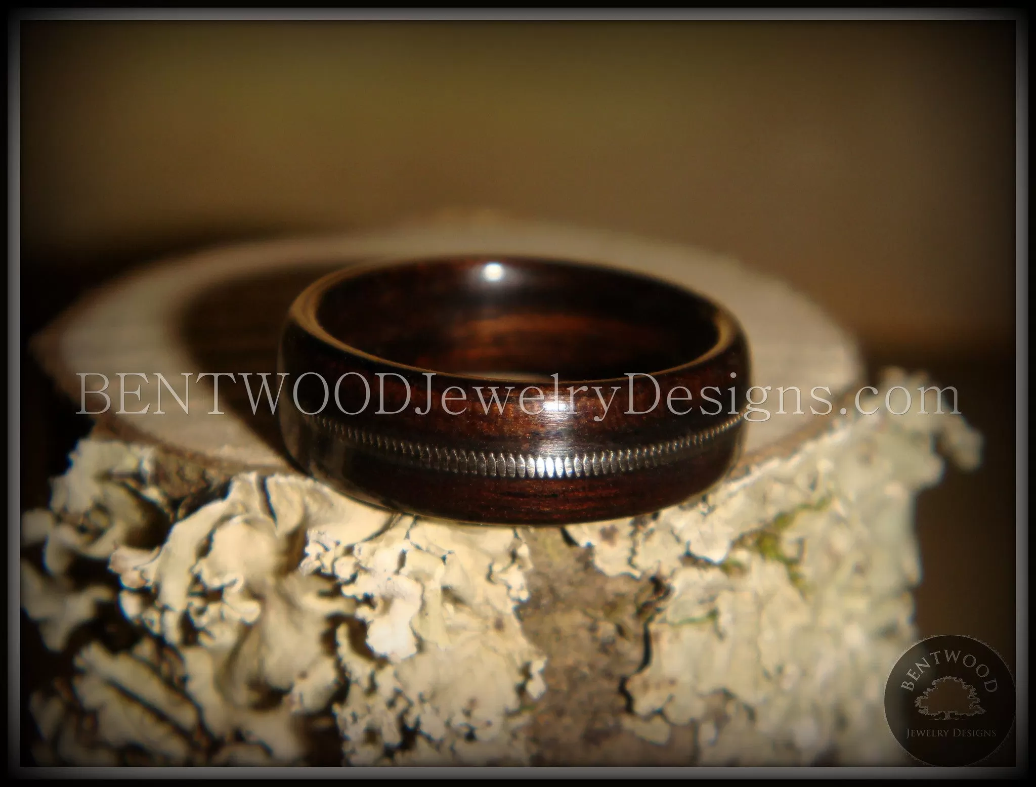 Bentwood Ring - Electric Macassar Ebony Wood Ring with Thick Guitar String Inlay