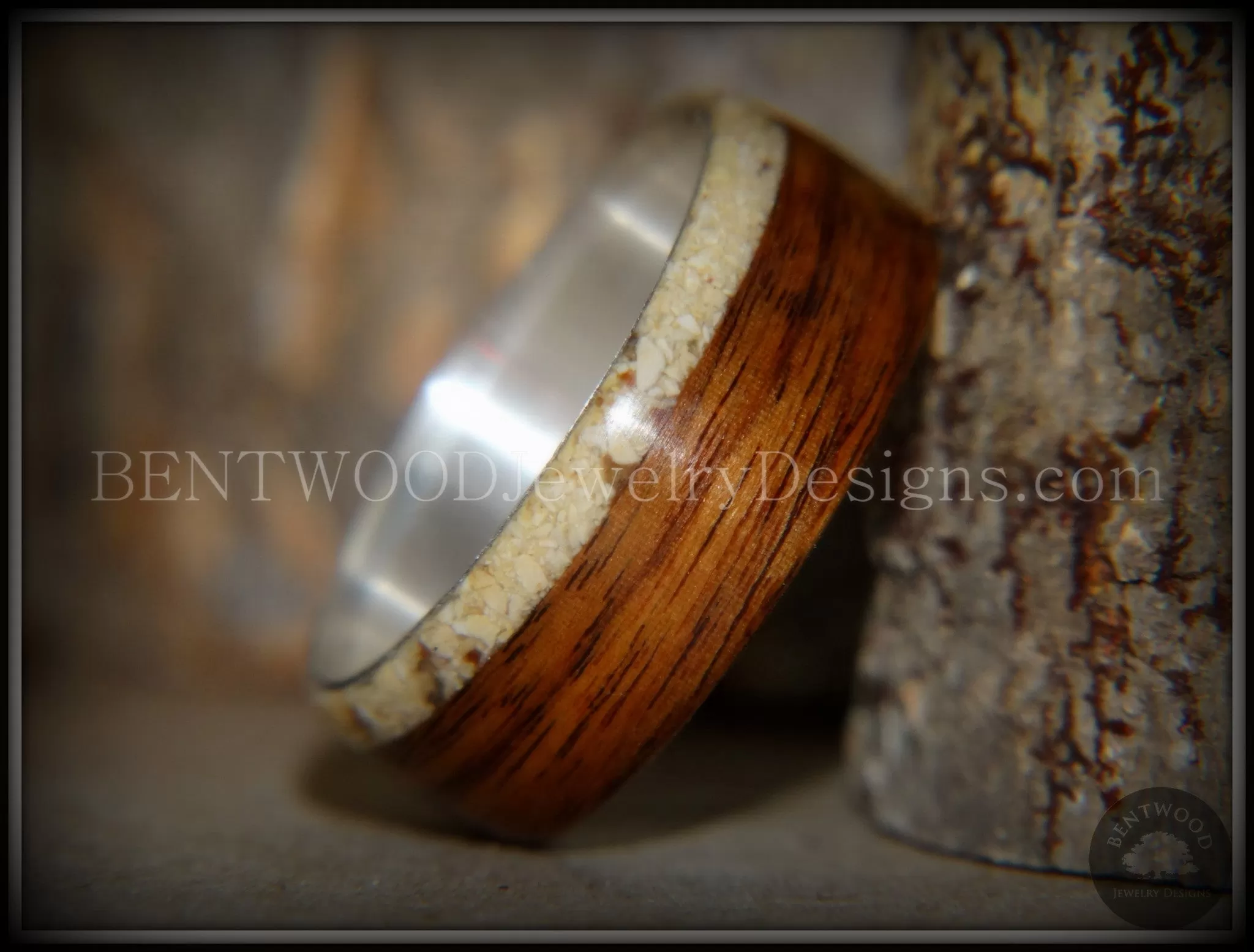 Bentwood Ring - Rosewood and Offset Beach Sand Inlay on Silver Core