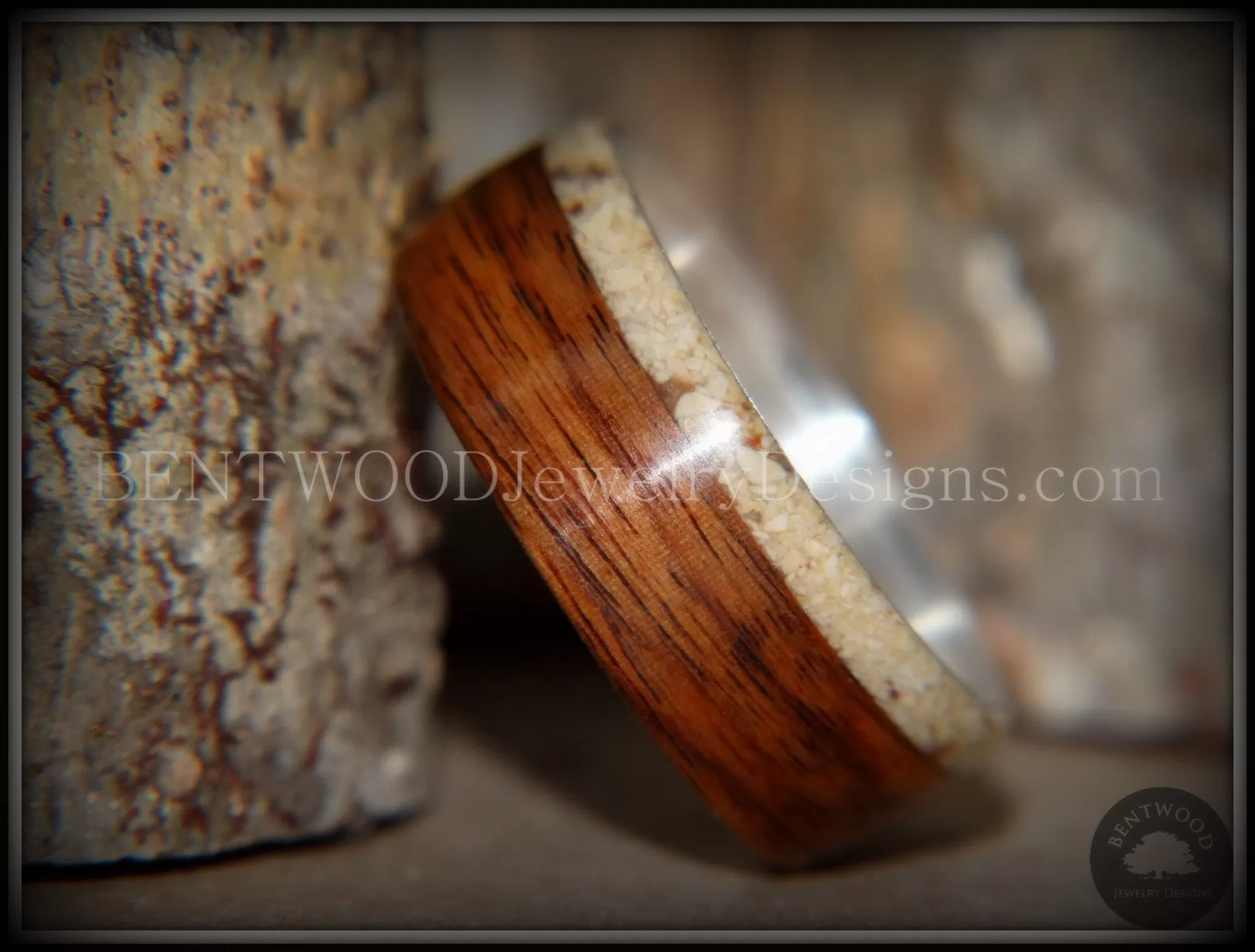 Bentwood Ring - Rosewood and Offset Beach Sand Inlay on Silver Core