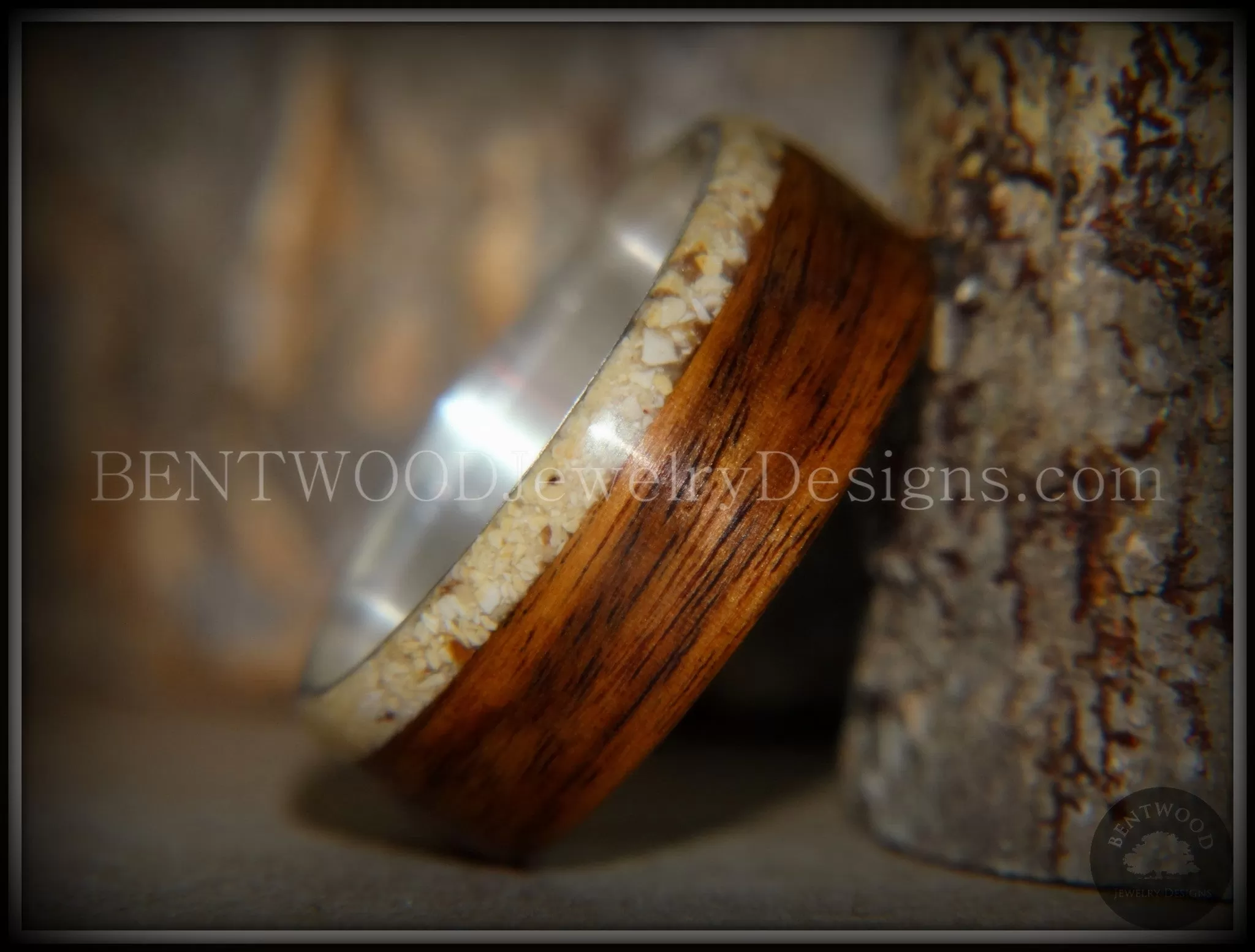 Bentwood Ring - Rosewood and Offset Beach Sand Inlay on Silver Core