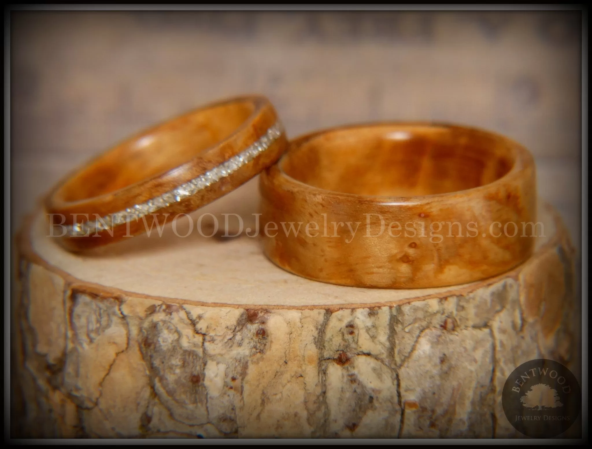 Bentwood Rings Set - Bethlehem Olivewood Wood Ring Set with Silver Glass Inlay