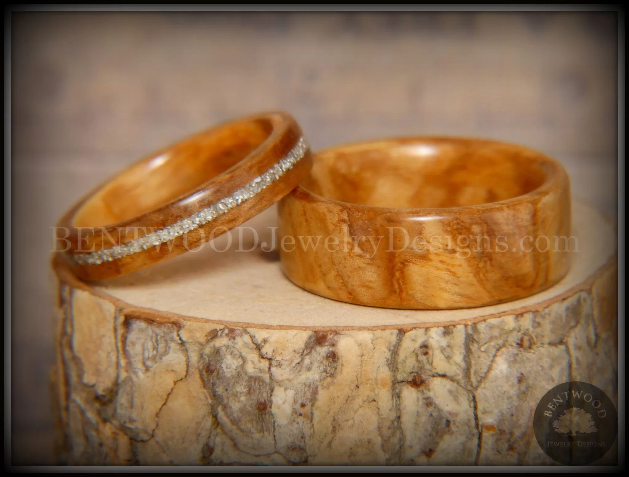 Bentwood Rings Set - Bethlehem Olivewood Wood Ring Set with Silver Glass Inlay