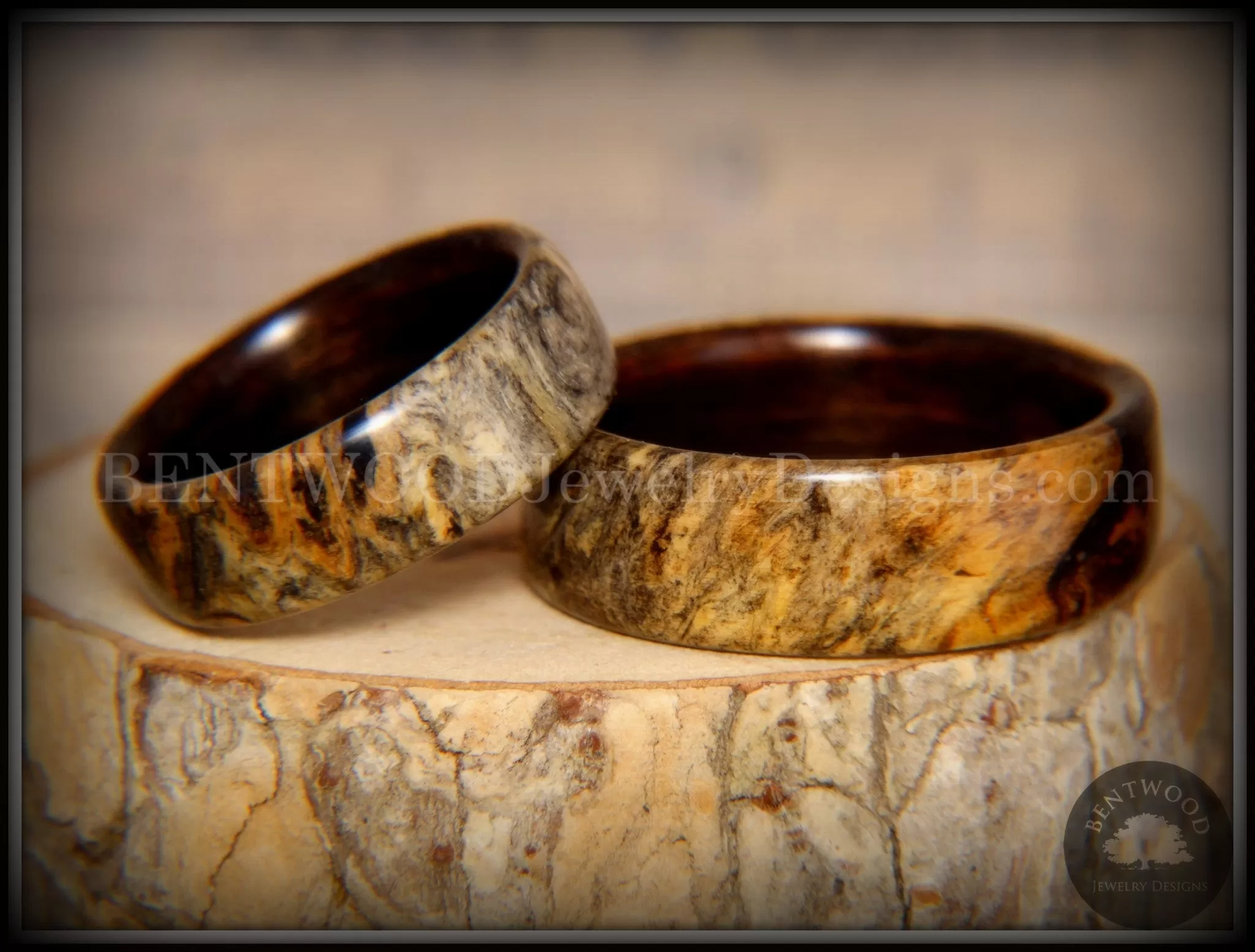 Bentwood Rings Set - Buckeye Pair California Buckeye Burl on Ebony Wood Core Set