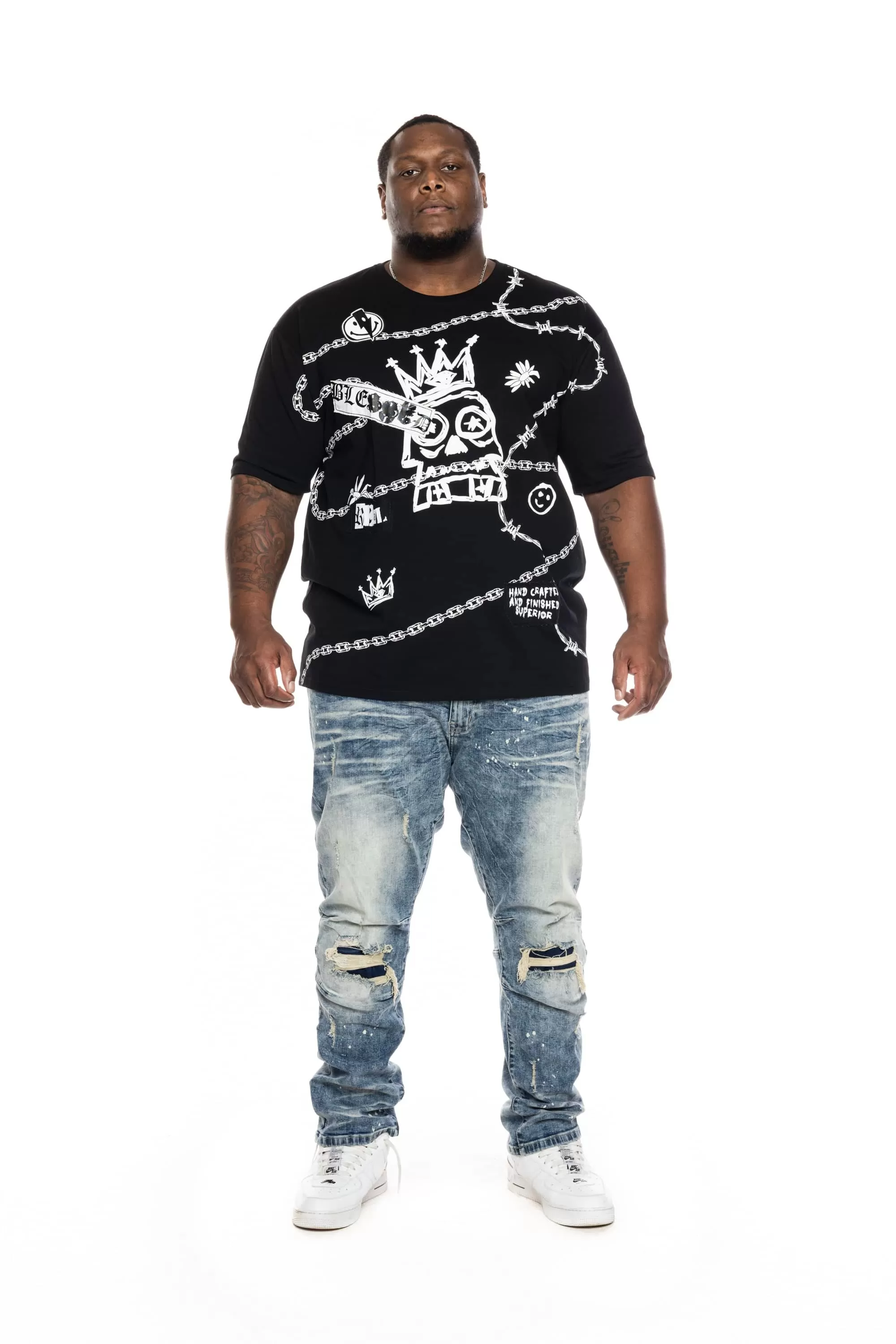 Big and Tall Mixed Media Fashion Tee -Black