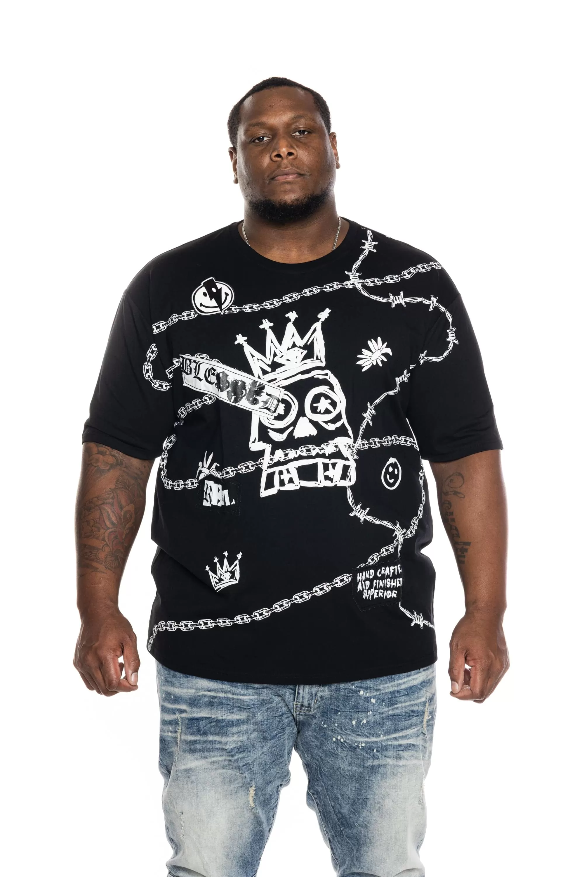 Big and Tall Mixed Media Fashion Tee -Black