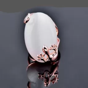 Big Oval Rose Gold Opalite Ring With Gecko Wrapped Around Stone