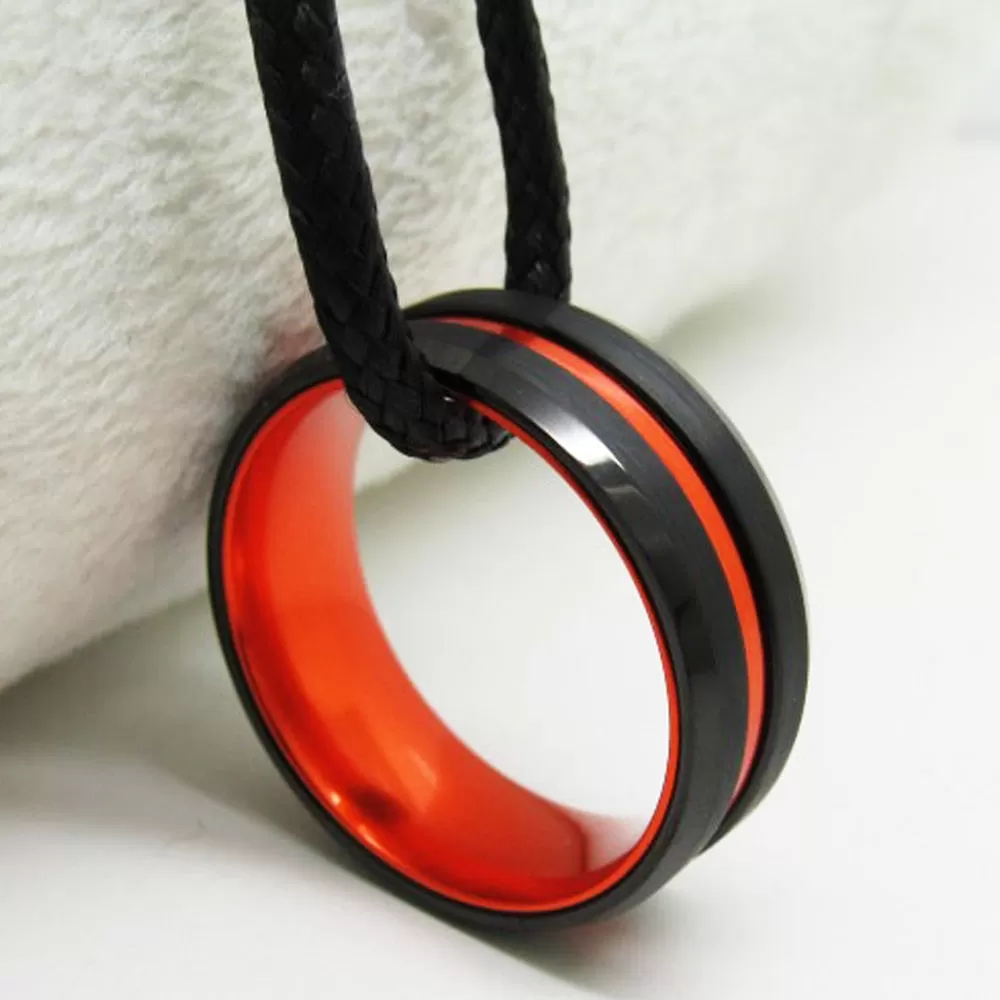 Black Beveled and Orange-Plated Tungsten Fashion Wedding Band