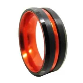 Black Beveled and Orange-Plated Tungsten Fashion Wedding Band