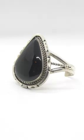 BLACK GOLD Navajo Sterling Silver and Onyx Cuff