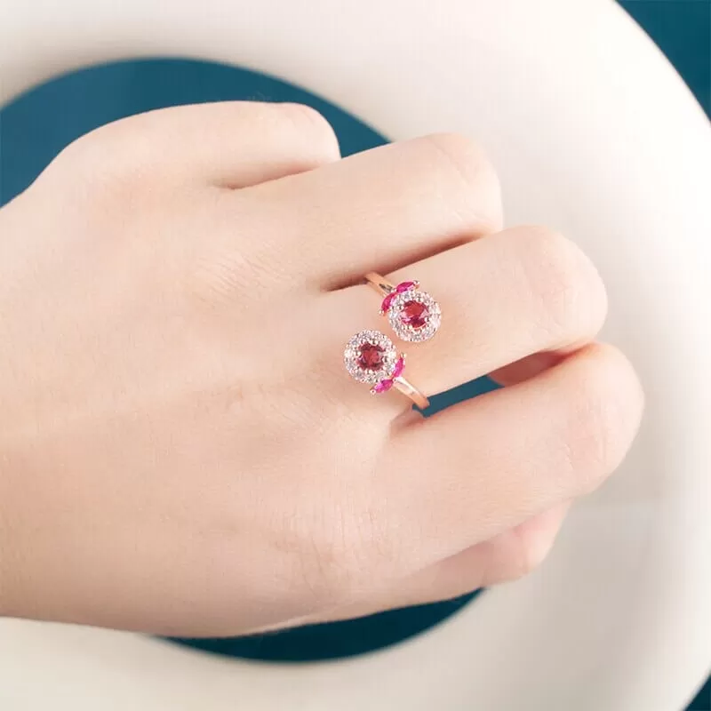 Bling Garnet and Ruby Flower Shaped Resizable Ring