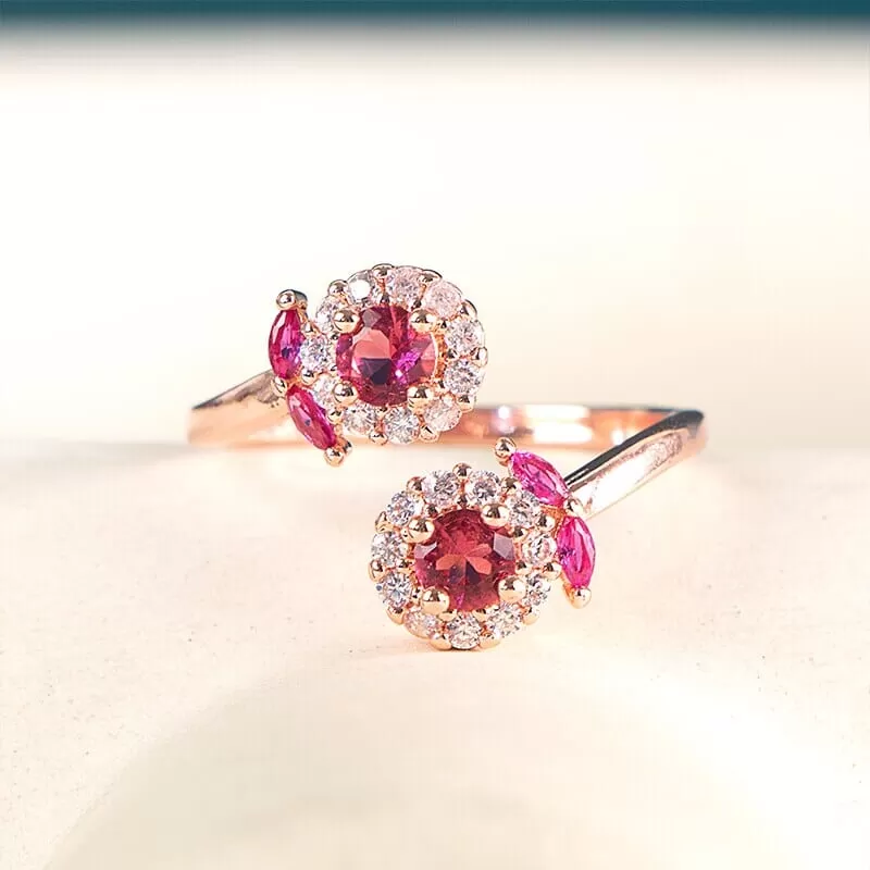 Bling Garnet and Ruby Flower Shaped Resizable Ring