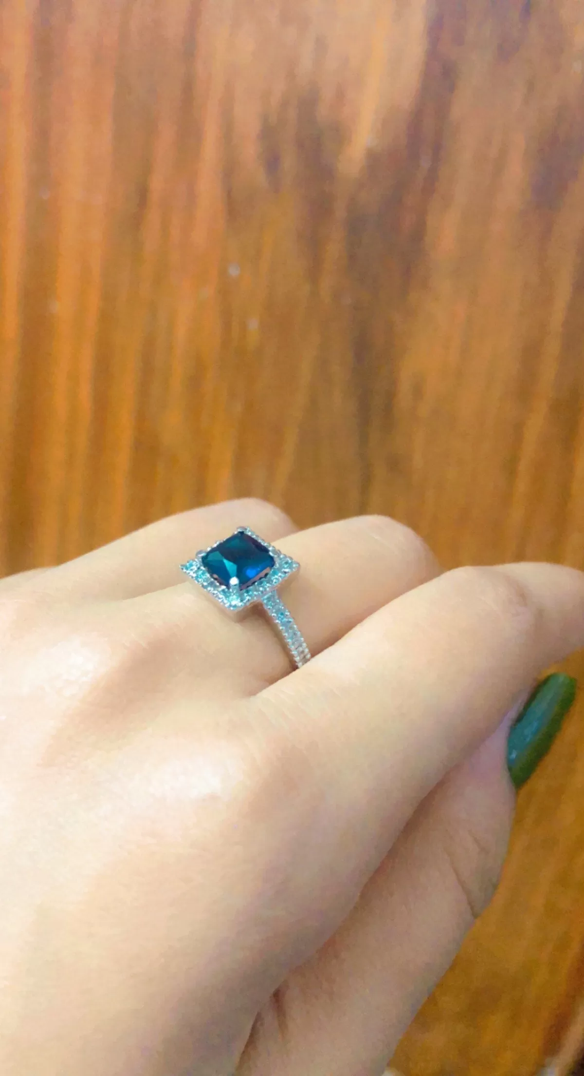 Blue sapphire square cut ring (925 Sterling Silver)