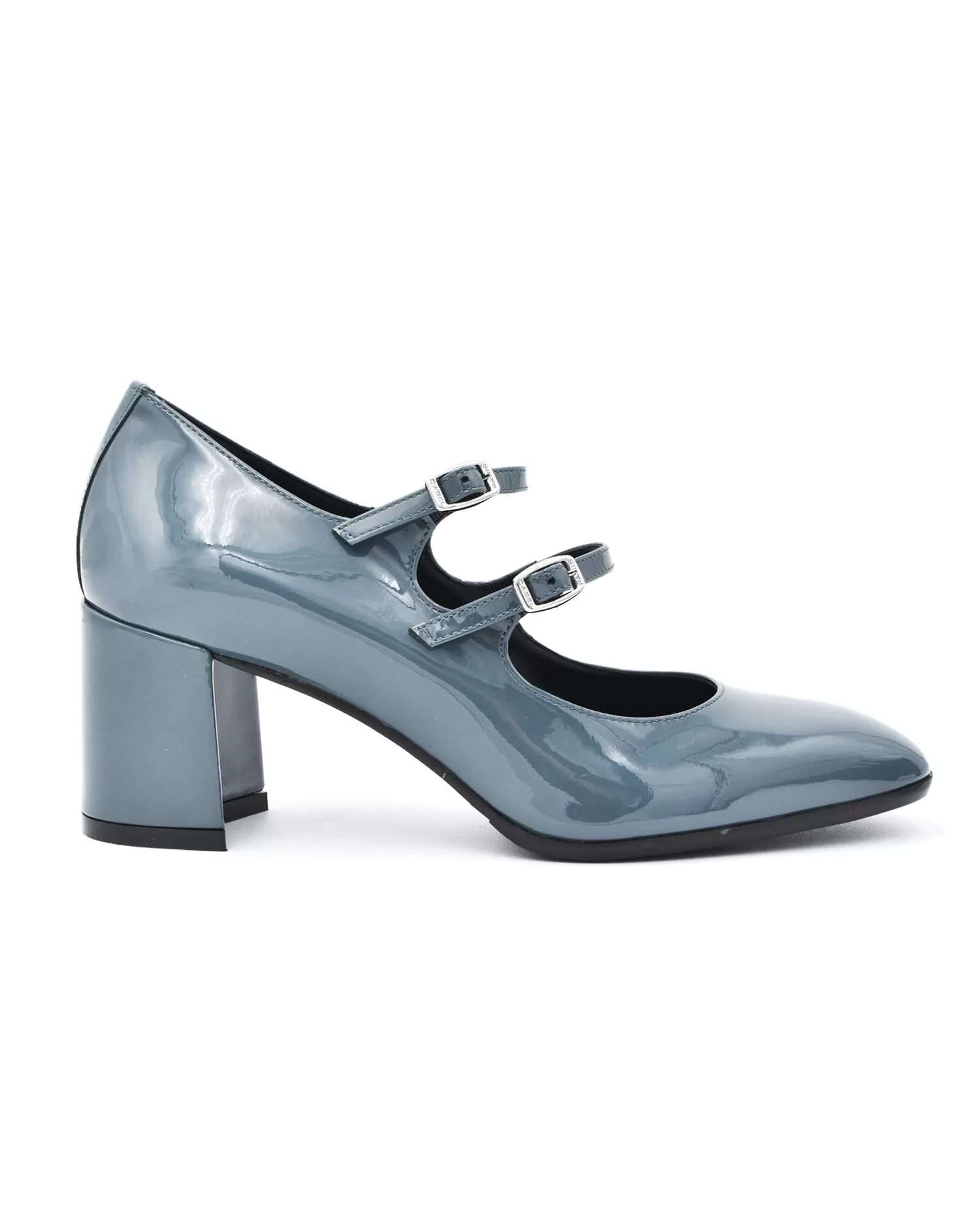 Carel Alice Blue Grey Patent Two Strap Mary Jane