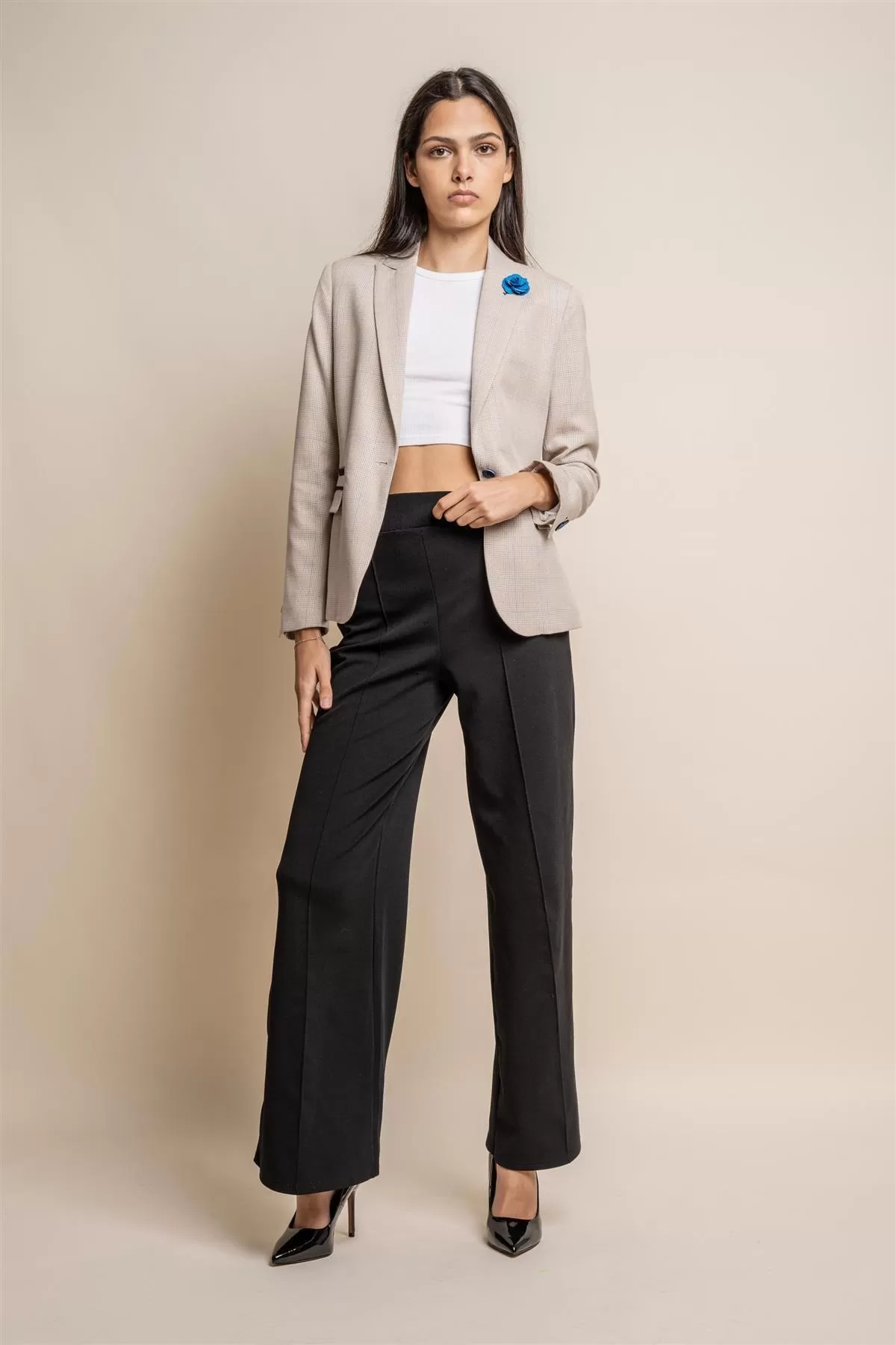 Caridi Beige Check Women's Blazer