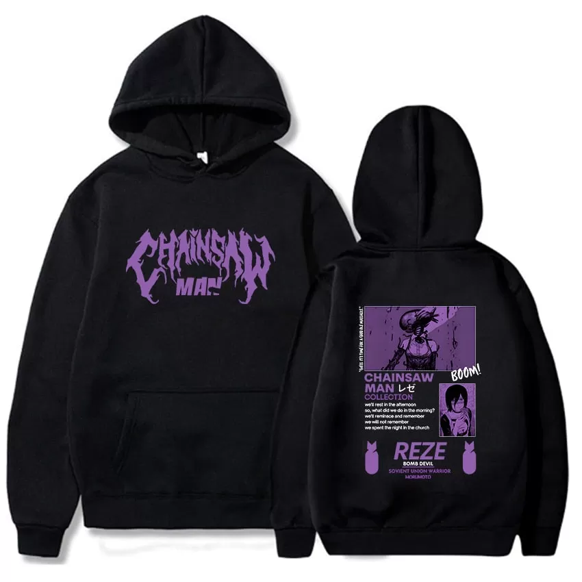 Casual Hooded Pullover REZE Chainsaw Man Hoodies Anime Printing Sweatshirts Long Sleeve