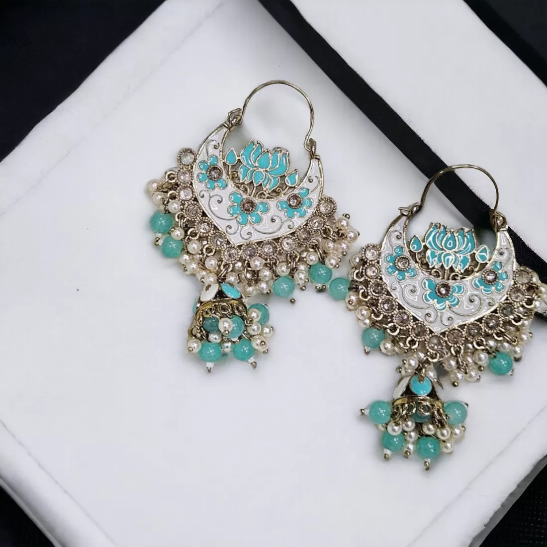 Chandbali with enamel  Lotus Jhumka Styles-2 Colors