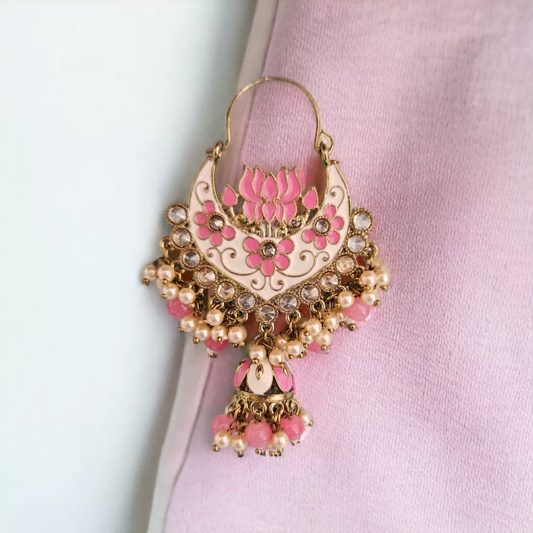 Chandbali with enamel  Lotus Jhumka Styles-2 Colors