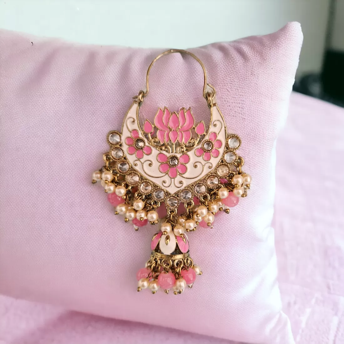 Chandbali with enamel  Lotus Jhumka Styles-2 Colors