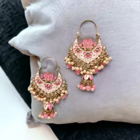 Chandbali with enamel  Lotus Jhumka Styles-2 Colors