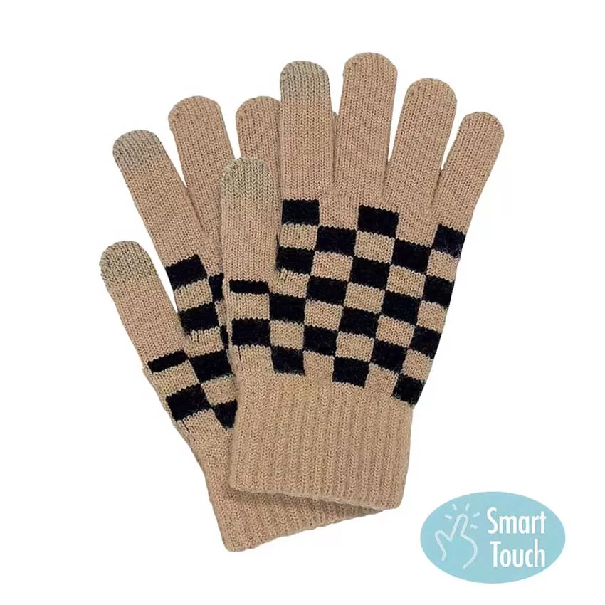 Checkerboard Patterned Smart Touch Gloves