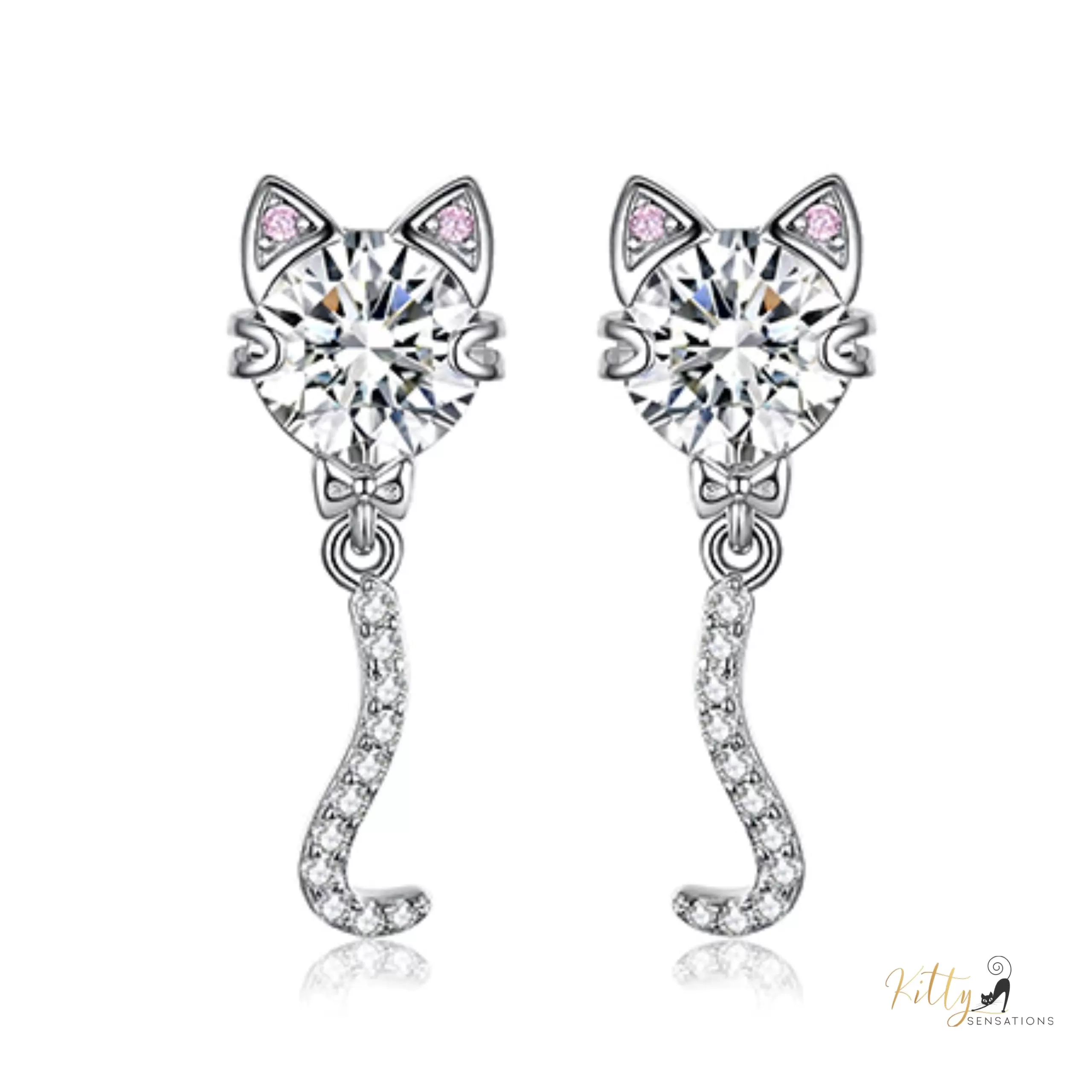 Classy Sparkling CZ Kitty Earrings (Fine Jewelry) in Solid 925 Sterling Silver