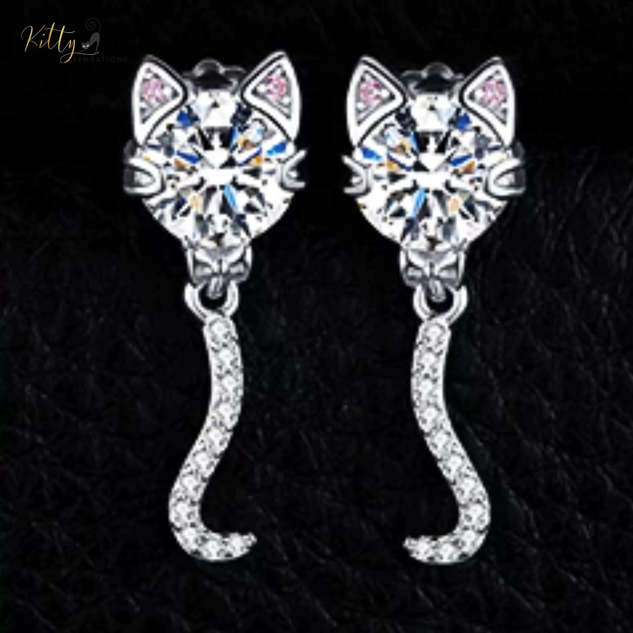 Classy Sparkling CZ Kitty Earrings (Fine Jewelry) in Solid 925 Sterling Silver