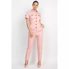 Collared Button-front Jumpsuit