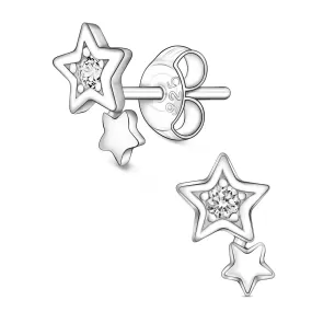 CZ Shooting Star Earrings Stud Sterling Silver