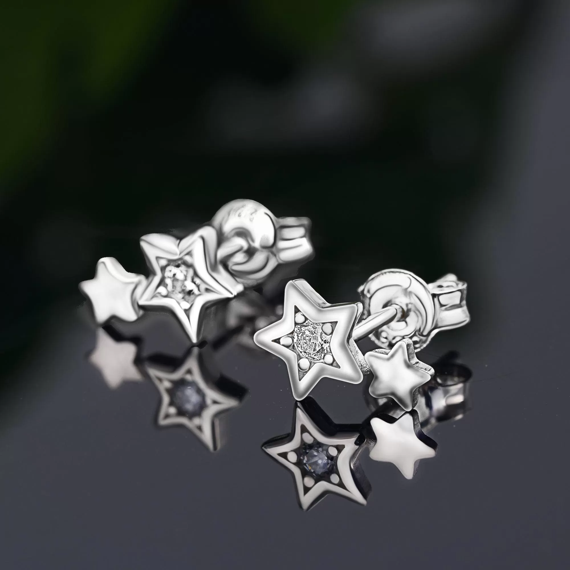 CZ Shooting Star Earrings Stud Sterling Silver