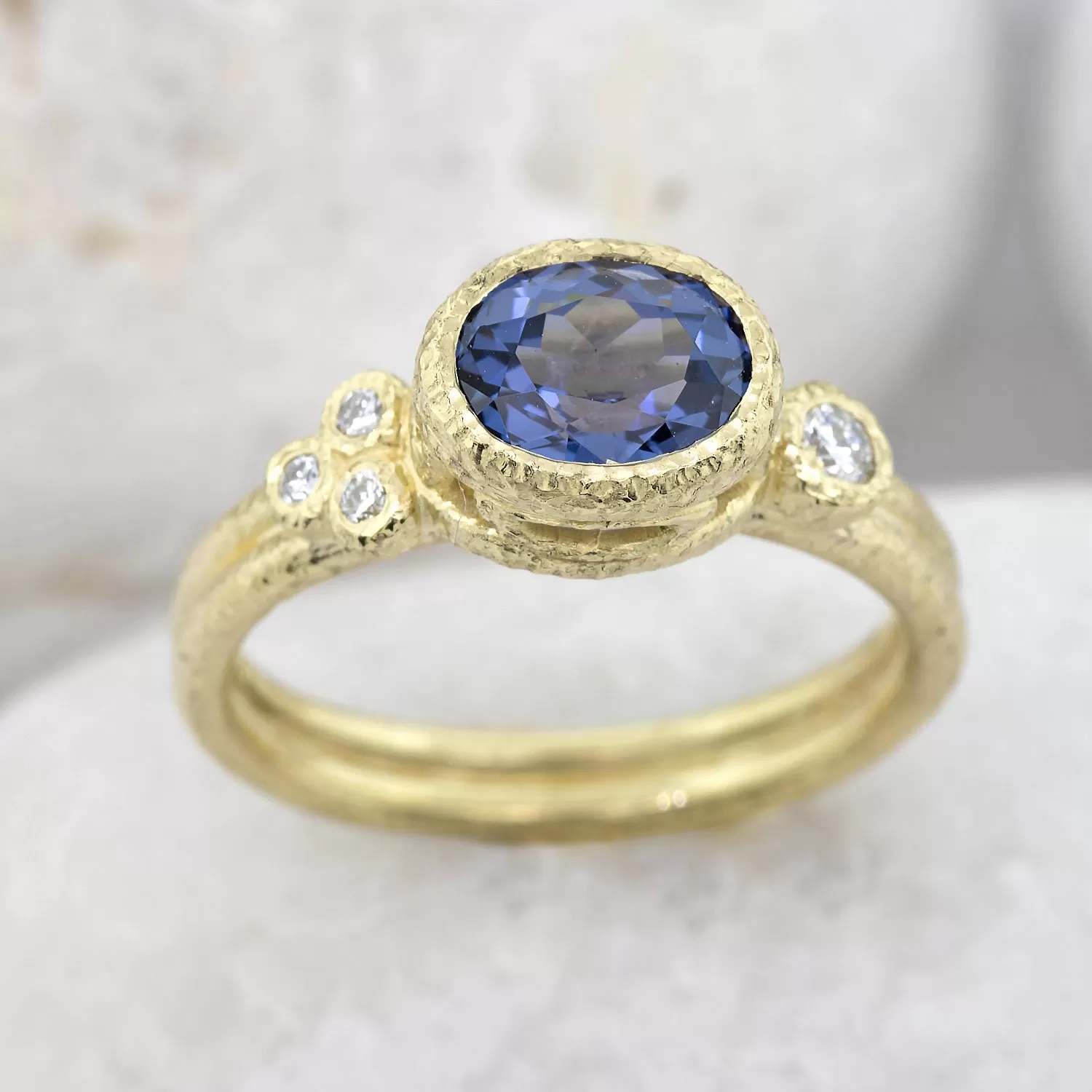 Delicate Double Band Oval Spinel Ring with diamonds