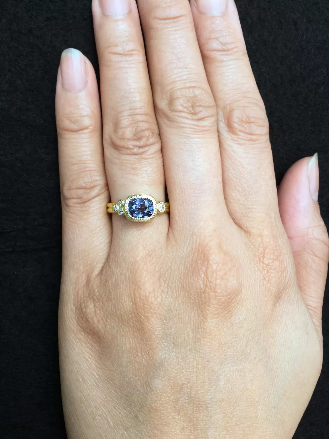 Delicate Double Band with Elongated Cushion Cut Sapphire Ring