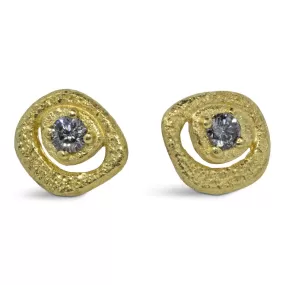 Diamond Pebble Stud Earrings in 18k yellow gold