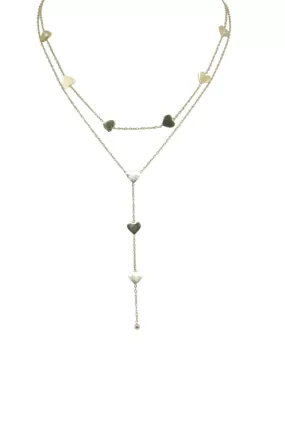 Double Layered Tassel Necklace with Hearts