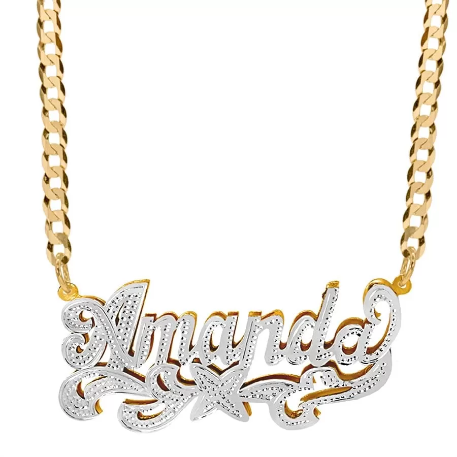 Double Plated Name Necklace Amanda with Cuban chain