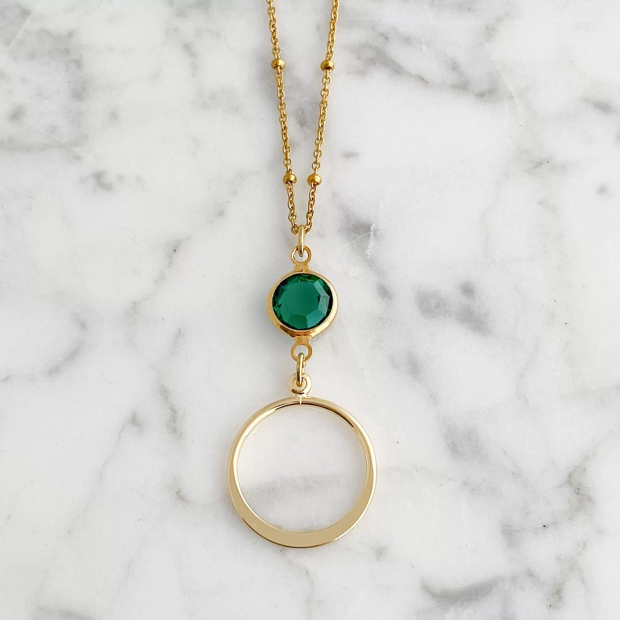 EDWARDS emerald gold hoop pendant necklace