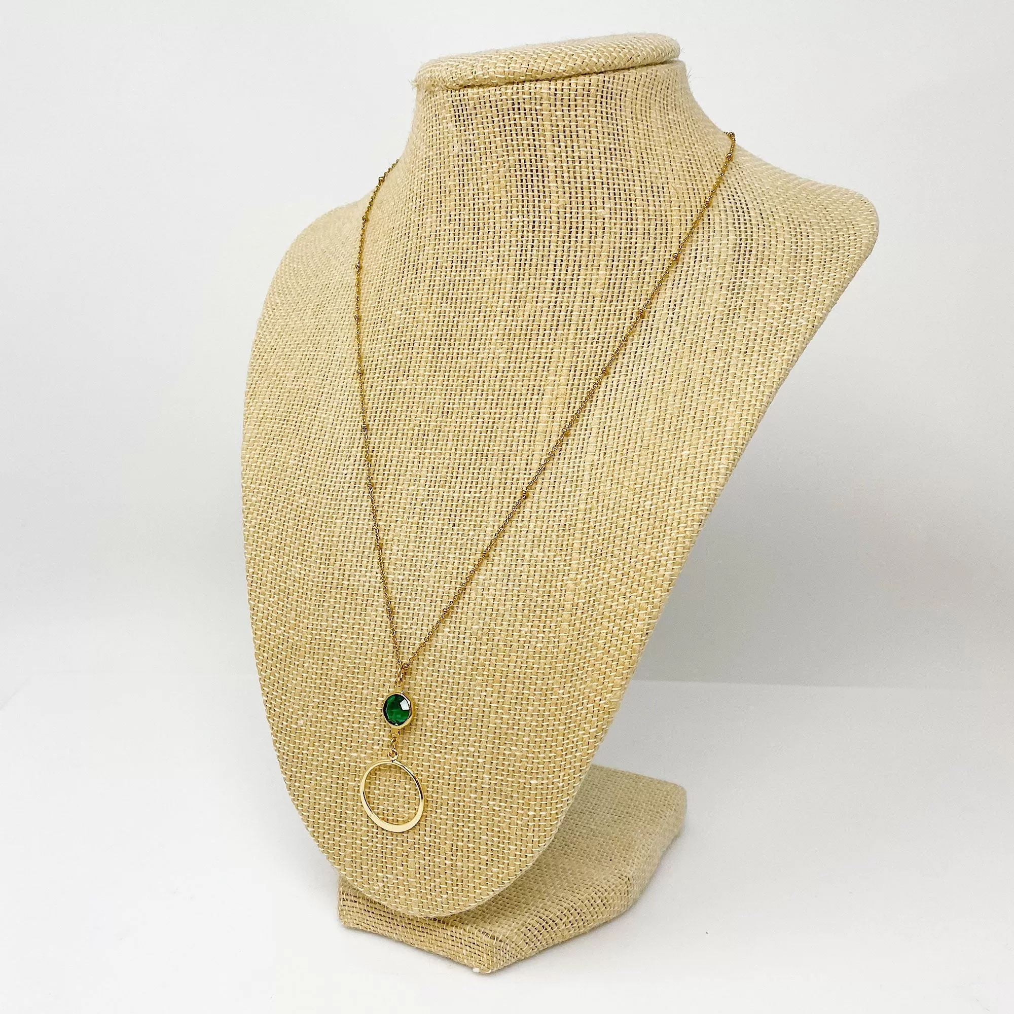 EDWARDS emerald gold hoop pendant necklace